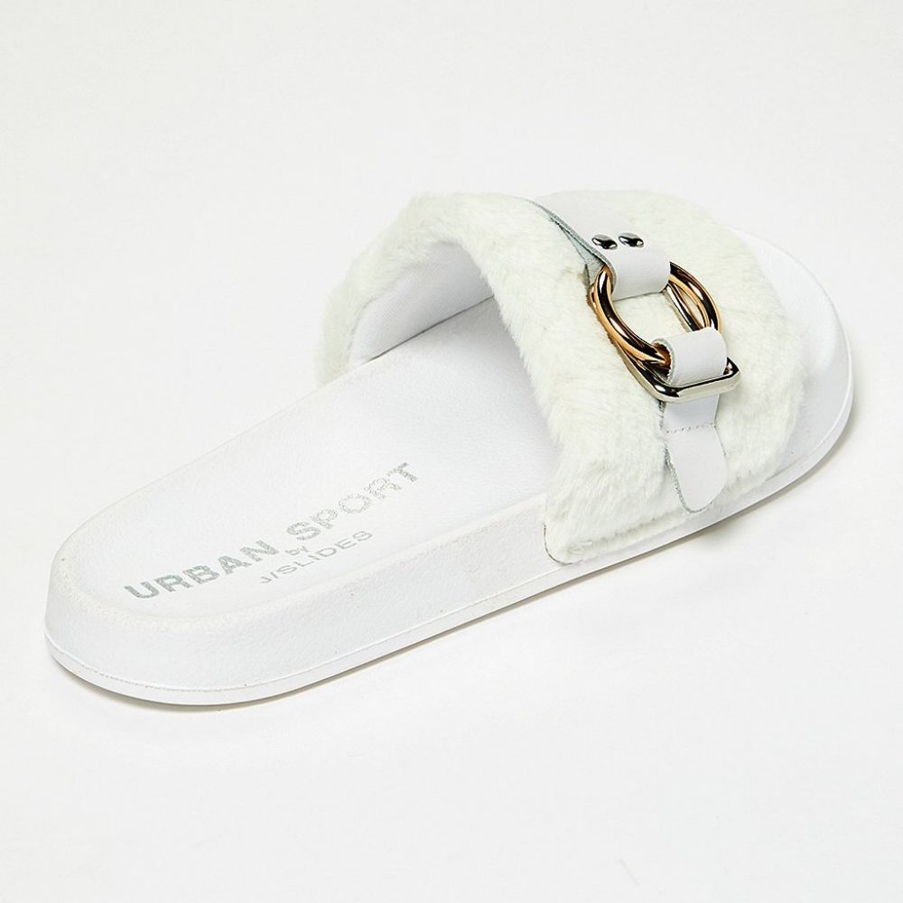 J/Slides White Buckle Up Slide Shoe Sz 8